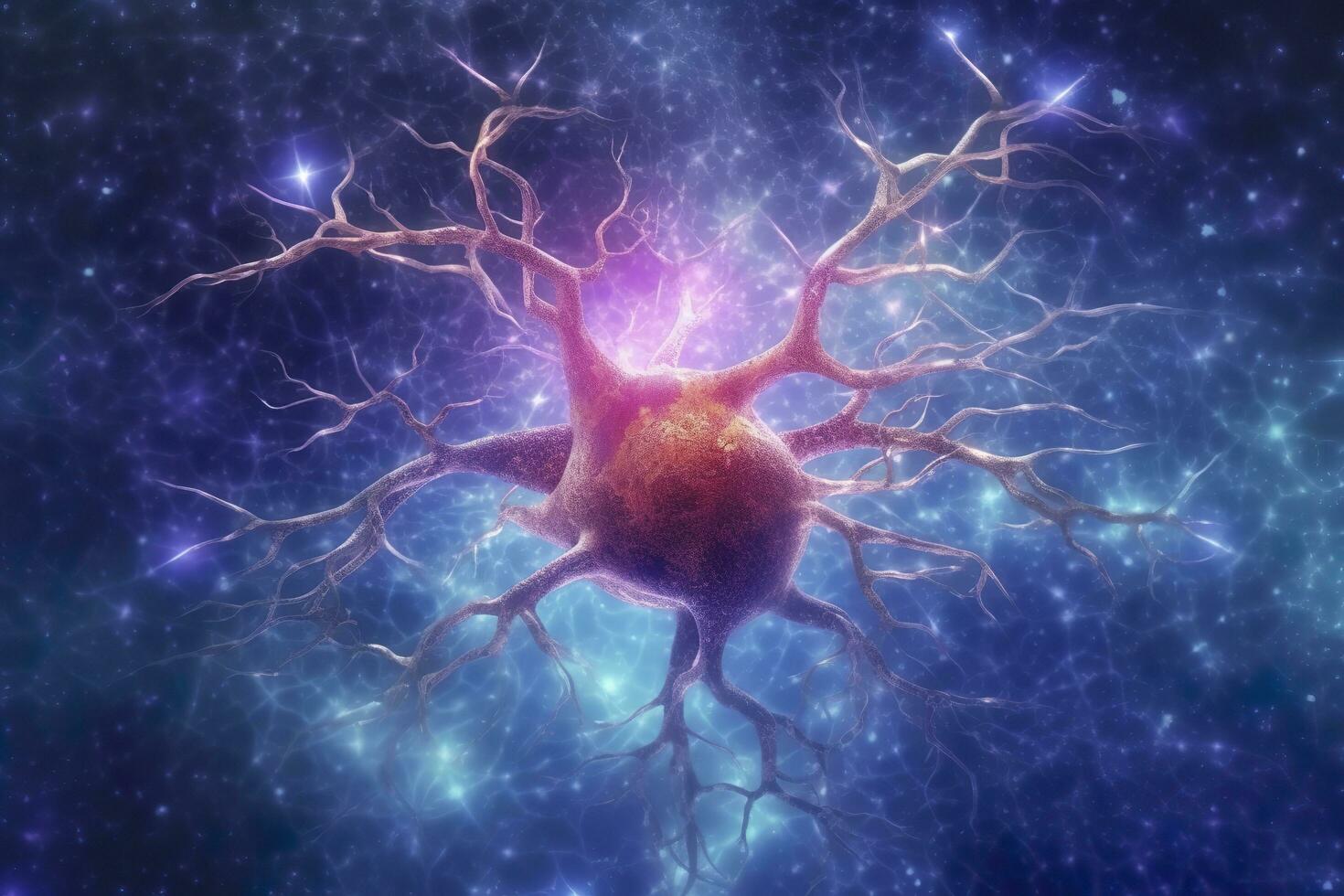 Active neurons in the brain, close up view. Scientific Generative illustration. AI Generative photo