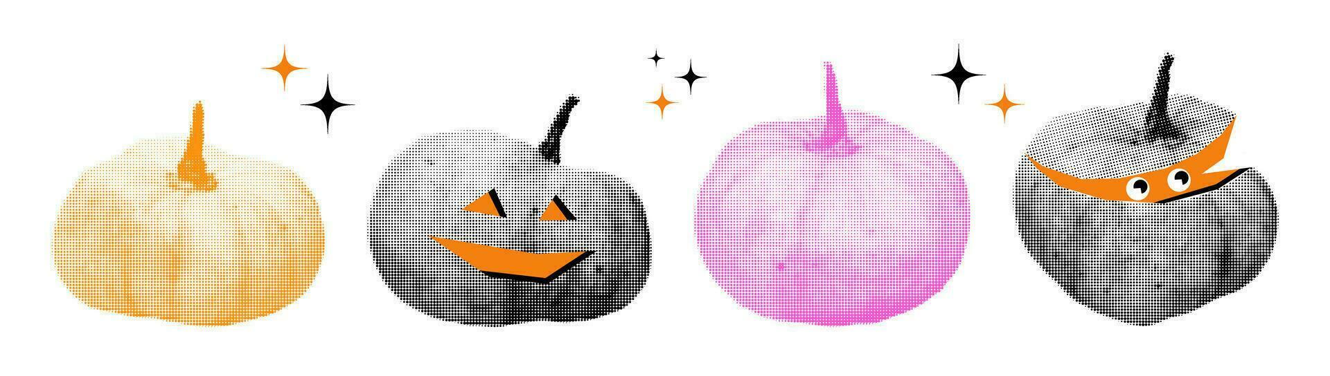 calabazas trama de semitonos collage elementos conjunto vector ilustración