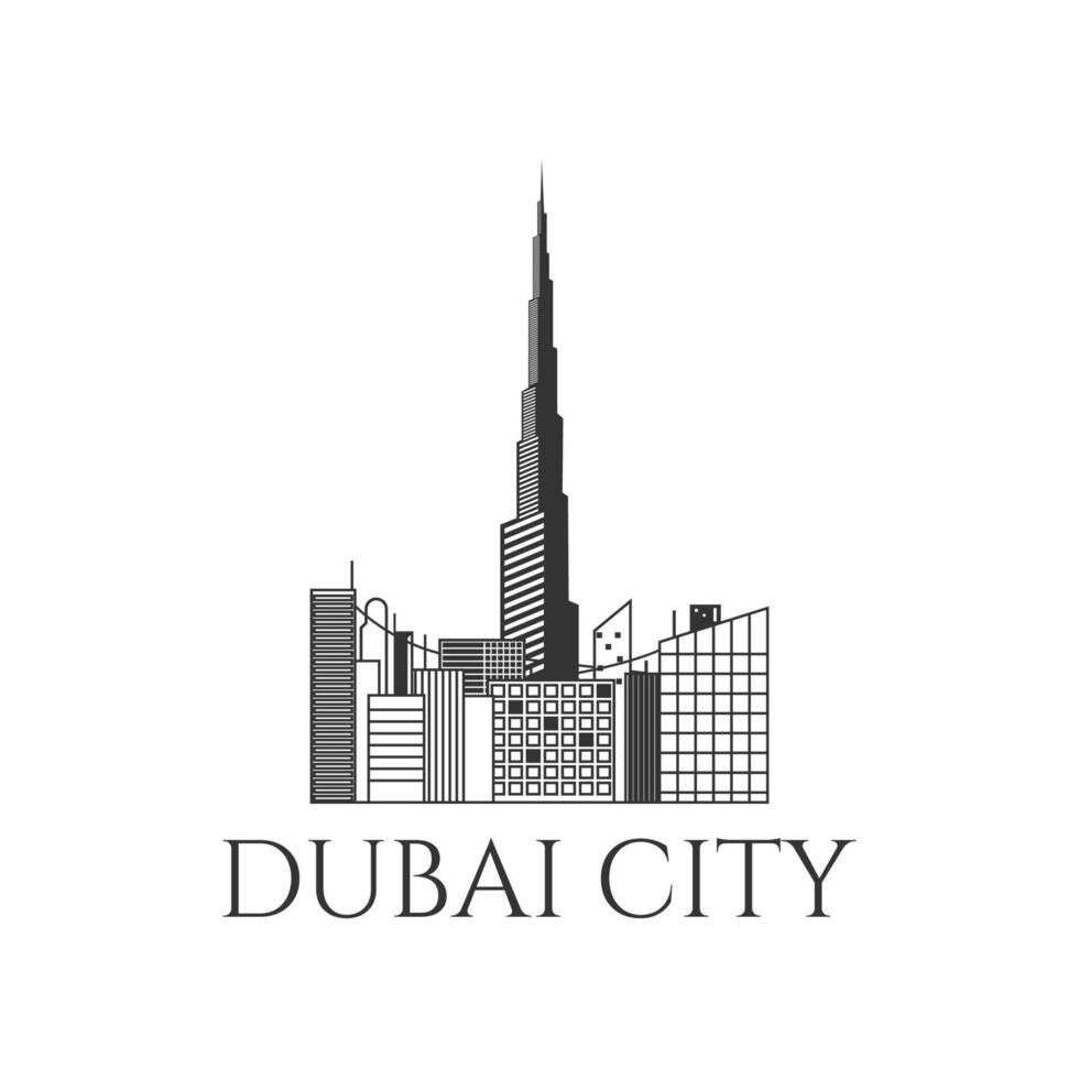 dubai ciudad horizonte con alto torre edificio punto de referencia, aislado línea estilo vector