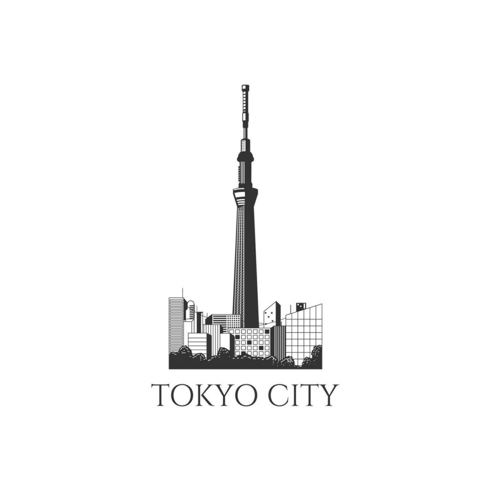 Tokyo Japan City Skyline with Tower Icon. Vector Line