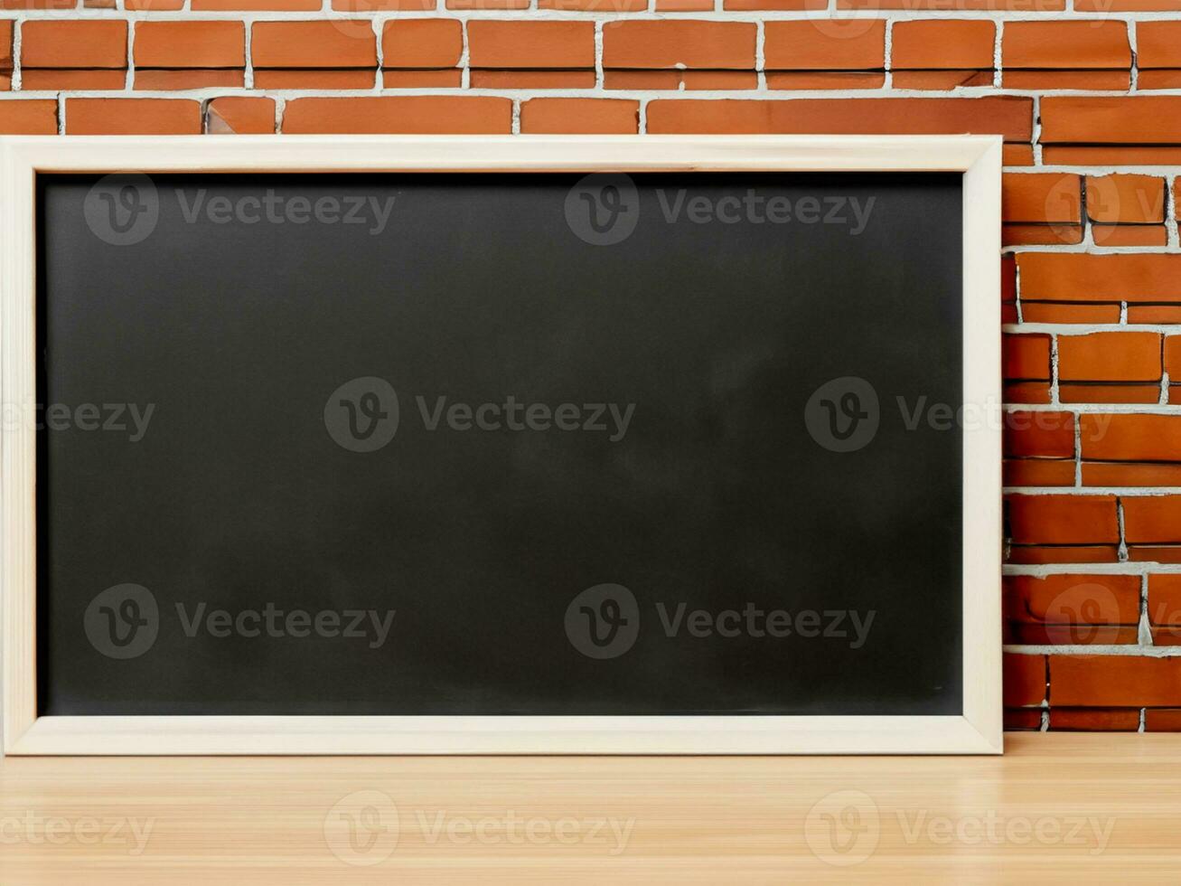 blackboard on brick wall background, mock up for your text photo