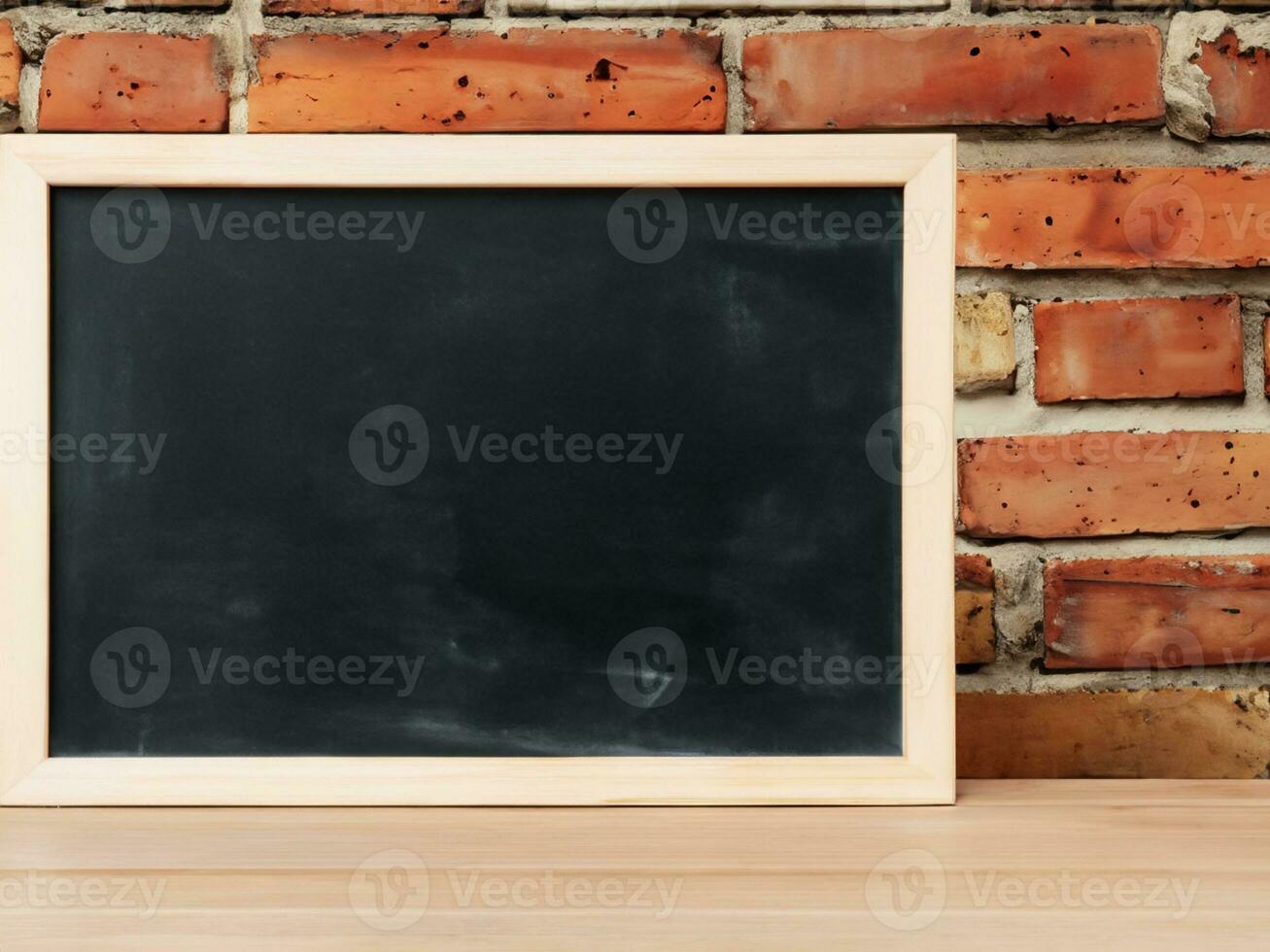 blackboard on brick wall background, mock up for your text photo