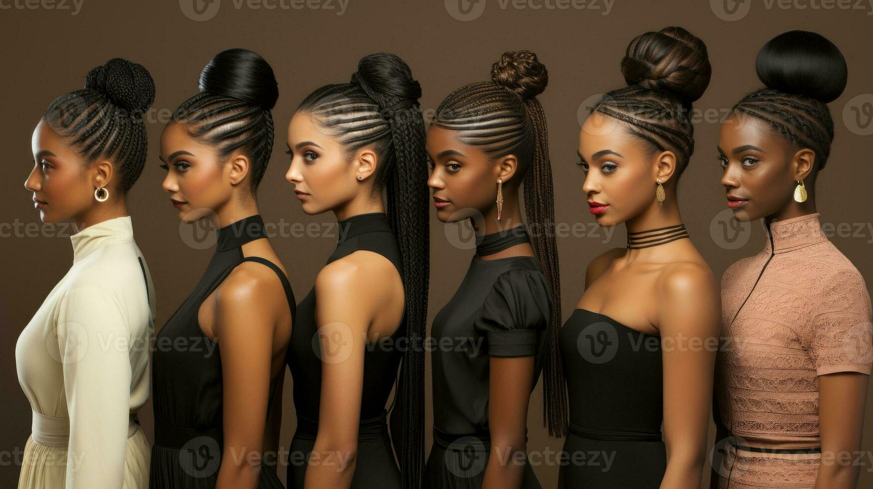 Fashionable black women posing in studio. Multiethnic group african american female models. photo