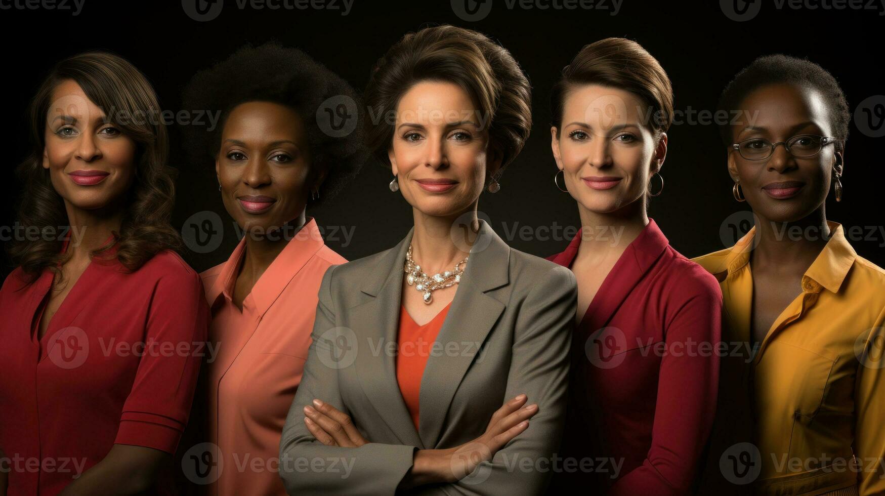 Group of mid adult businesswomen posing in front of a black background. Women power. photo