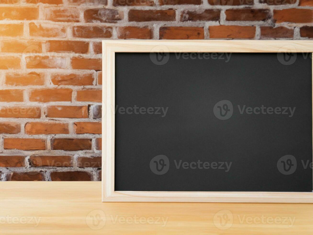 blackboard on brick wall background, mock up for your text photo
