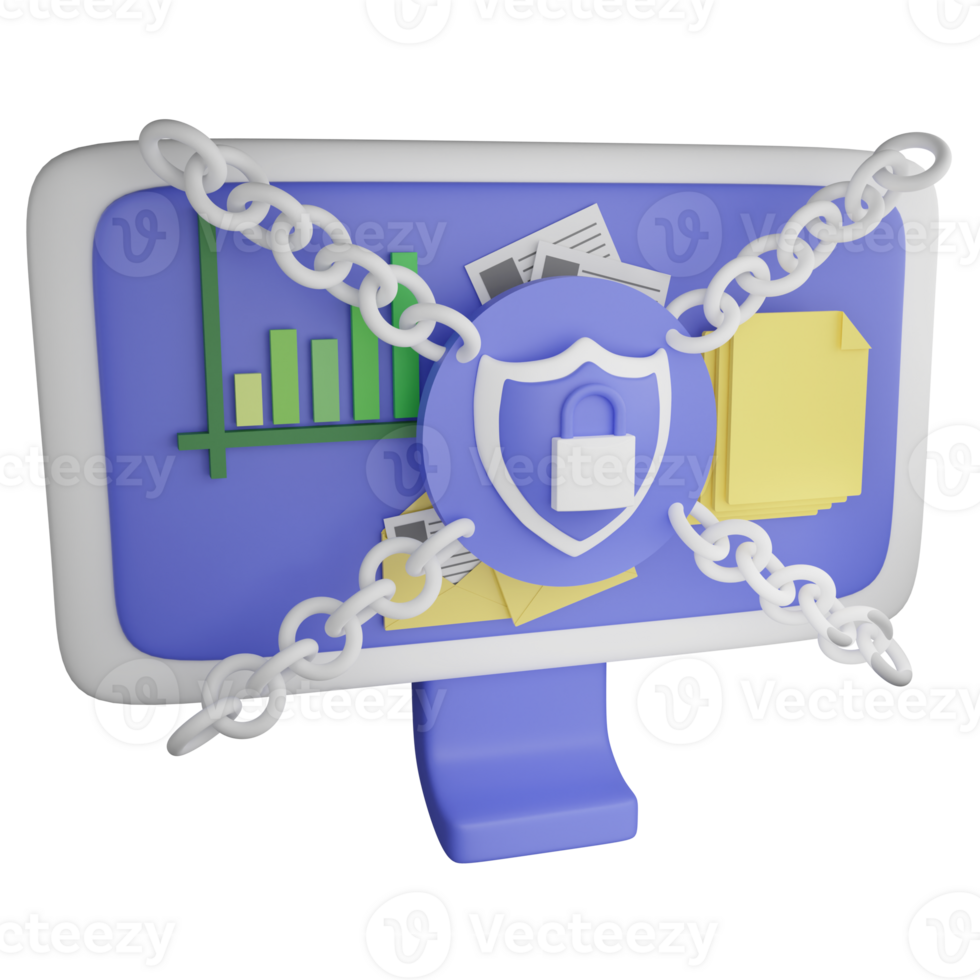 Data security clipart flat design icon isolated on transparent background, 3D render technology and cyber security concept png