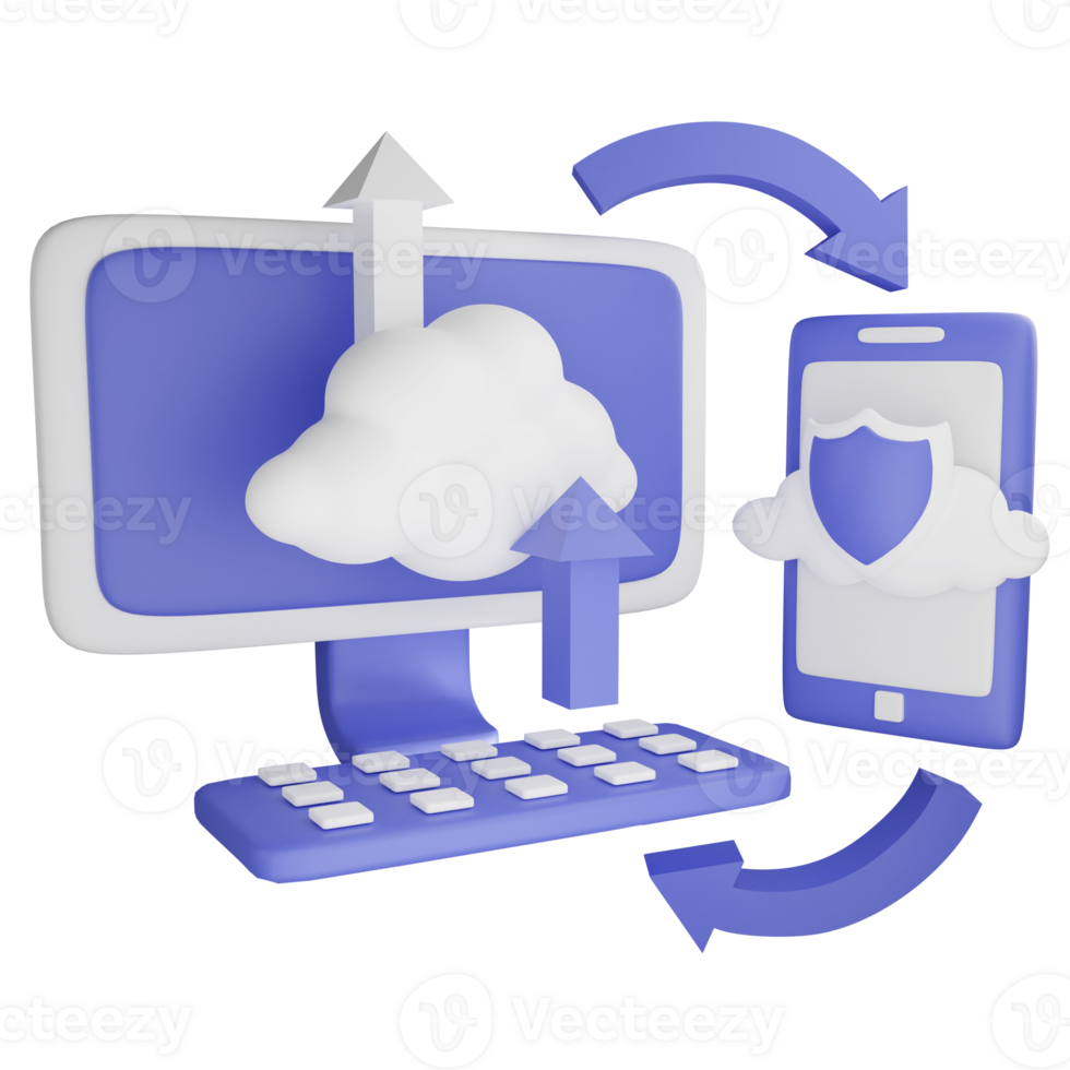 Wolke Computing System Clip Art eben Design Symbol isoliert auf transparent Hintergrund, 3d machen Technologie und Cyber Sicherheit Konzept png