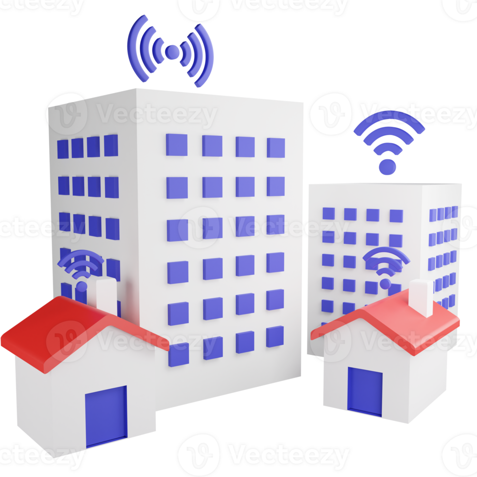 Wifi et l'Internet dans le ville clipart plat conception icône isolé sur transparent arrière-plan, 3d rendre La technologie et cyber Sécurité concept png