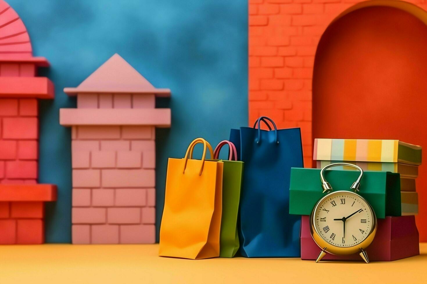 Composition of shopping day concept with shopping bags, paper bags and copy space. Shopping days concept by AI Generated photo