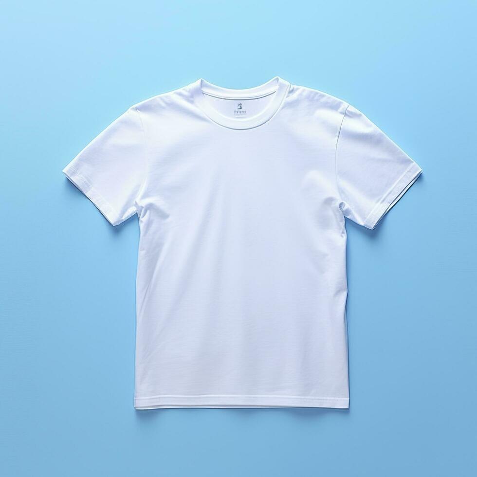 Simple White T-Shirt on Soft Blue Background. AI Generative photo