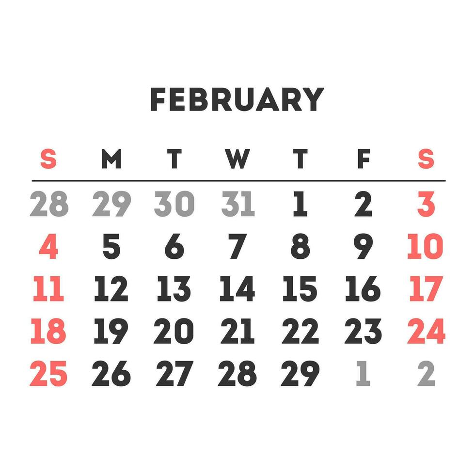 febrero 2024 mes calendario. vector ilustración.