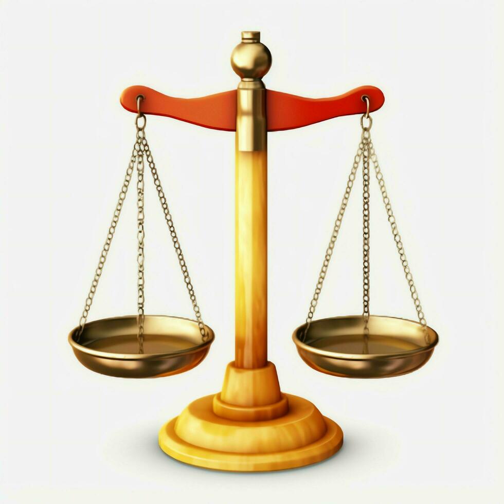 Clásico oro equilibrar escala medida o ley justicia símbolo. abogados día o mundo día de social justicia concepto por ai generado foto