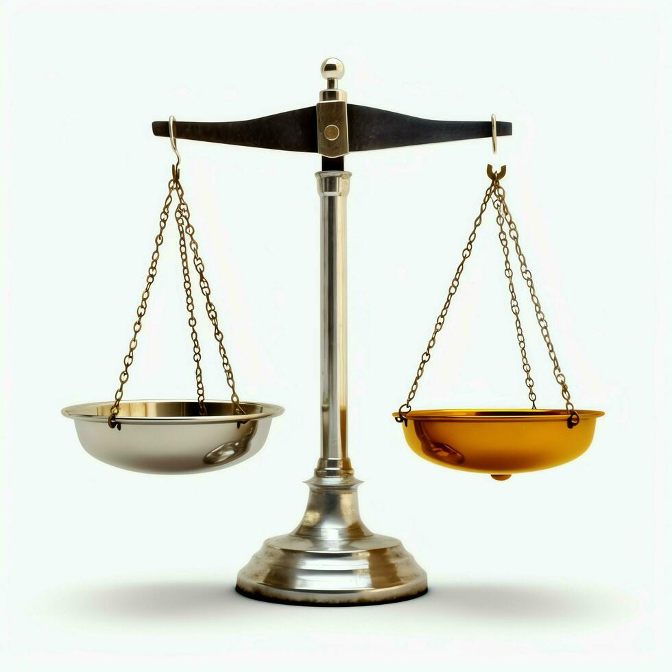 Vintage gold balance scale measure or law justice symbol. Lawyers day or world day of social justice concept by AI Generated photo