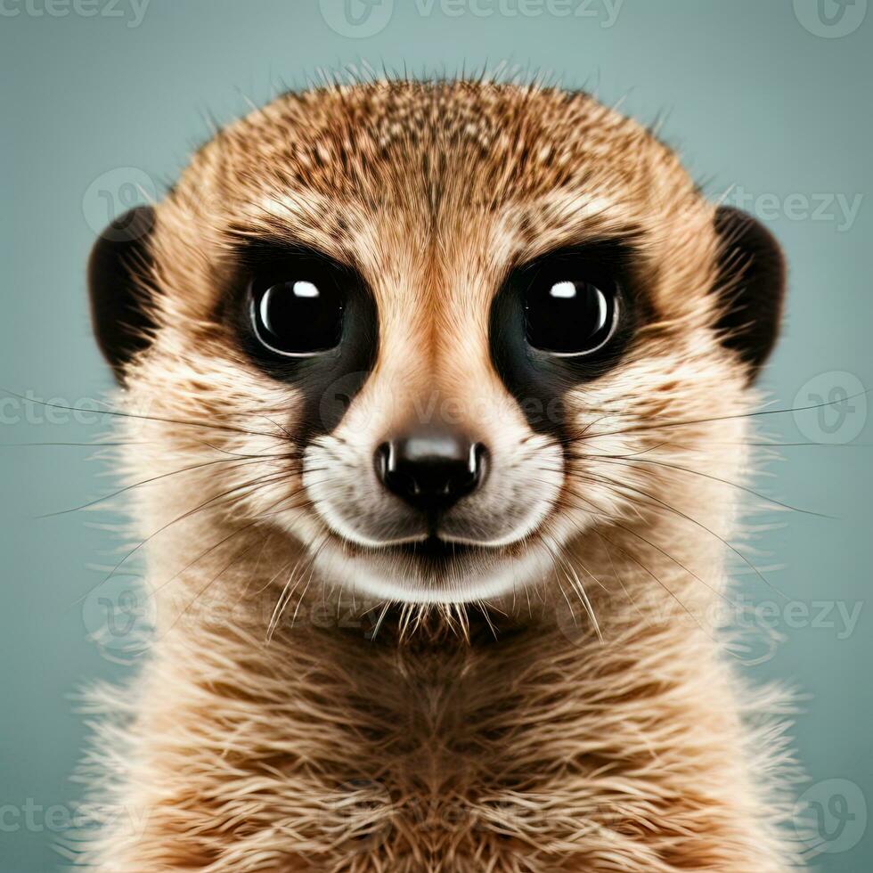 Close-up of a meerkat on an orange background. AI generative photo