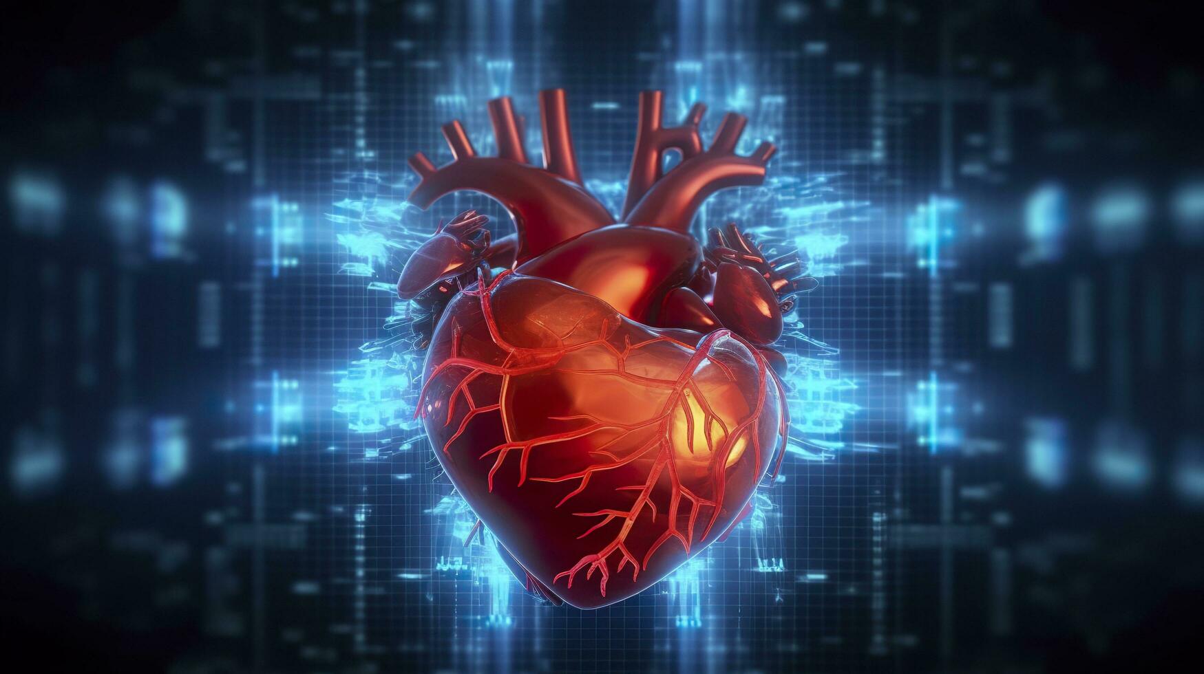 Human heart with cardiogram for medical heart health care background, AI Generative photo