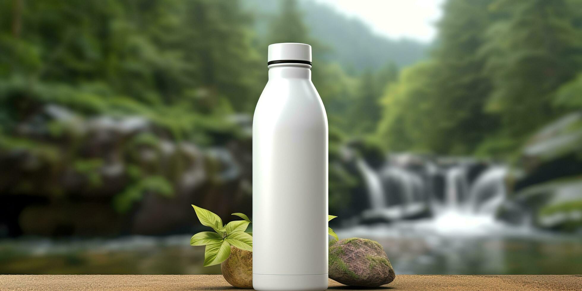 White Blank bottle Mockup with natural theme background. AI Generative photo