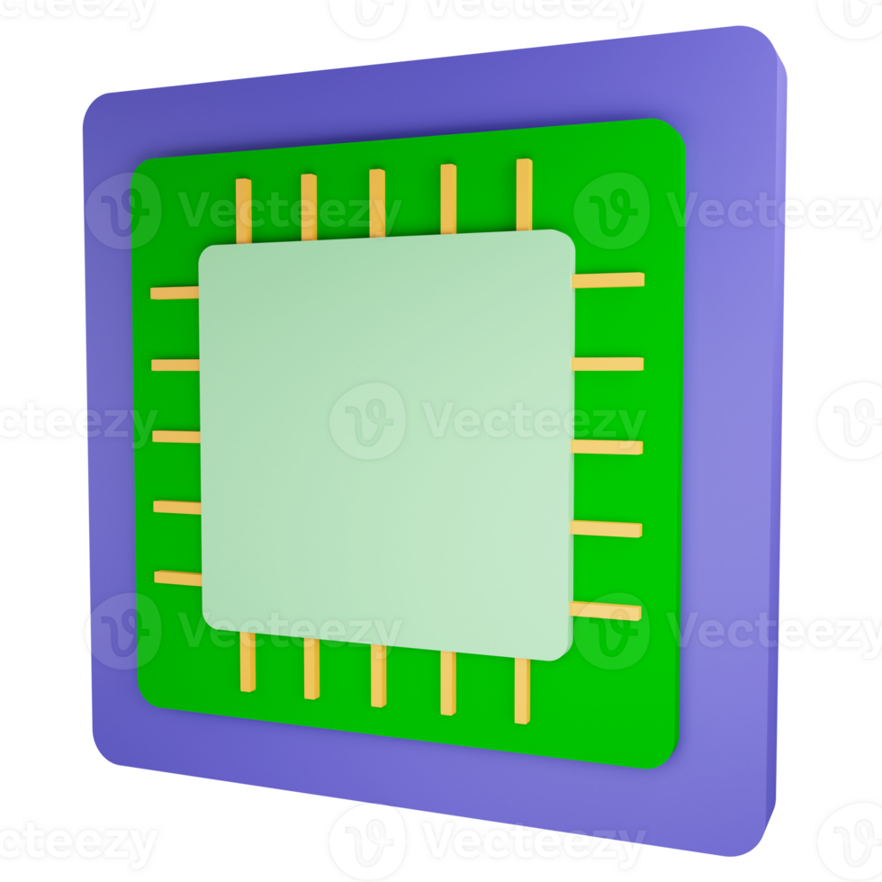 dator chip ClipArt platt design ikon isolerat på transparent bakgrund, 3d framställa teknologi och cyber säkerhet begrepp png