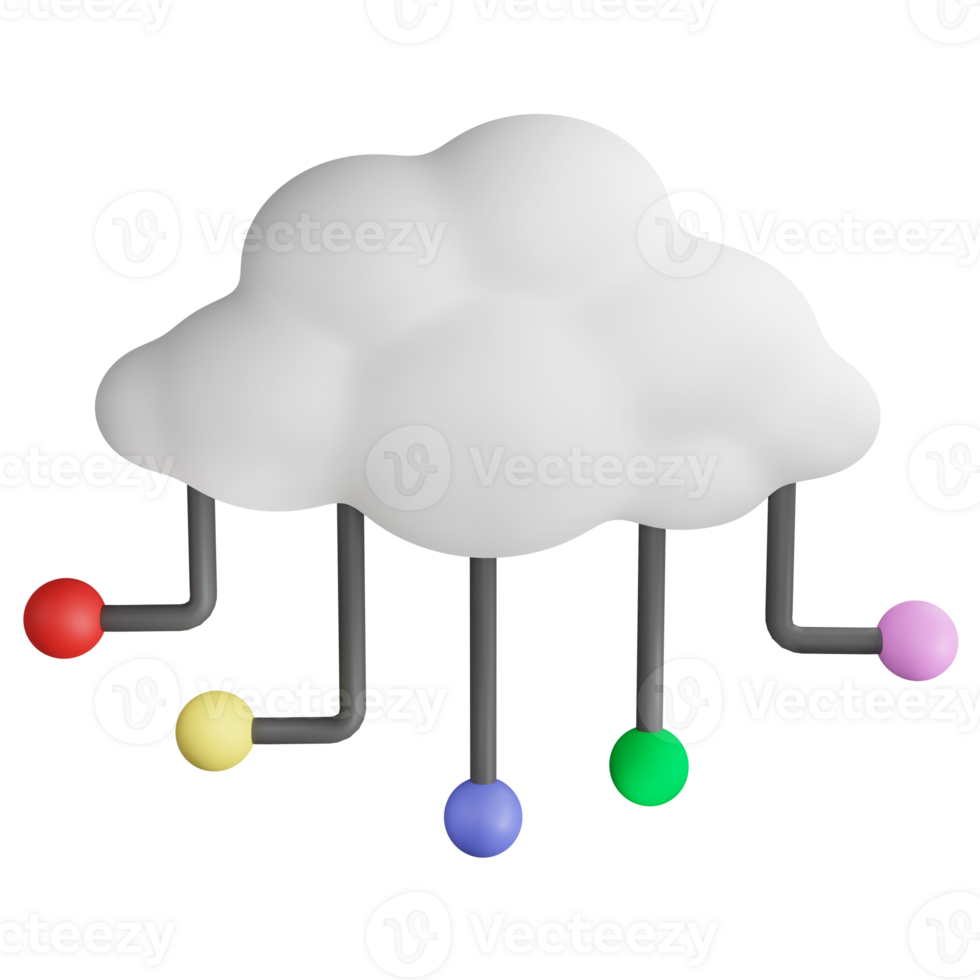 Cloud computing system clipart flat design icon isolated on transparent background, 3D render technology and cyber security concept png