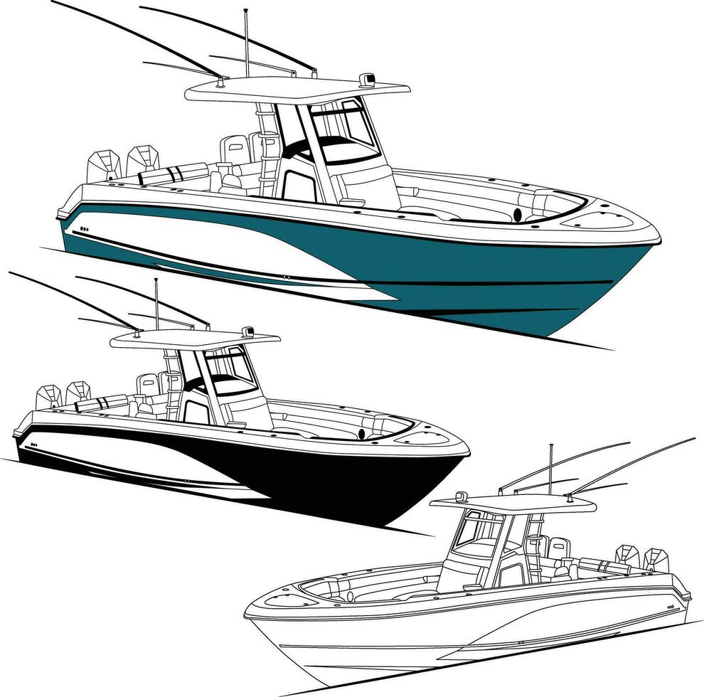 Boat vector, Fishing boat vector line art and one color.