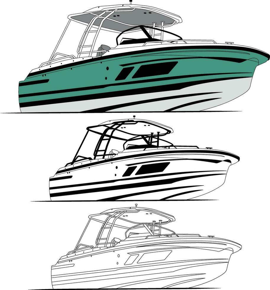 Boat vector, Fishing boat vector line art and one color.