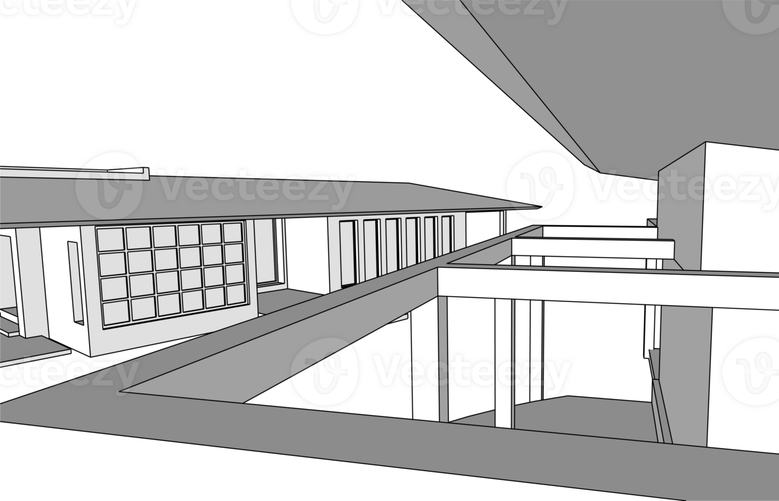 house architectural sketch 3d illustration png