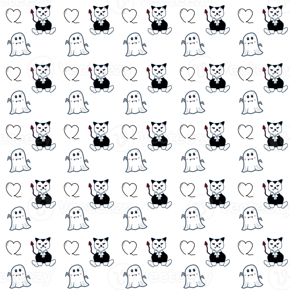 seamless pattern with halloween cat and ghost png