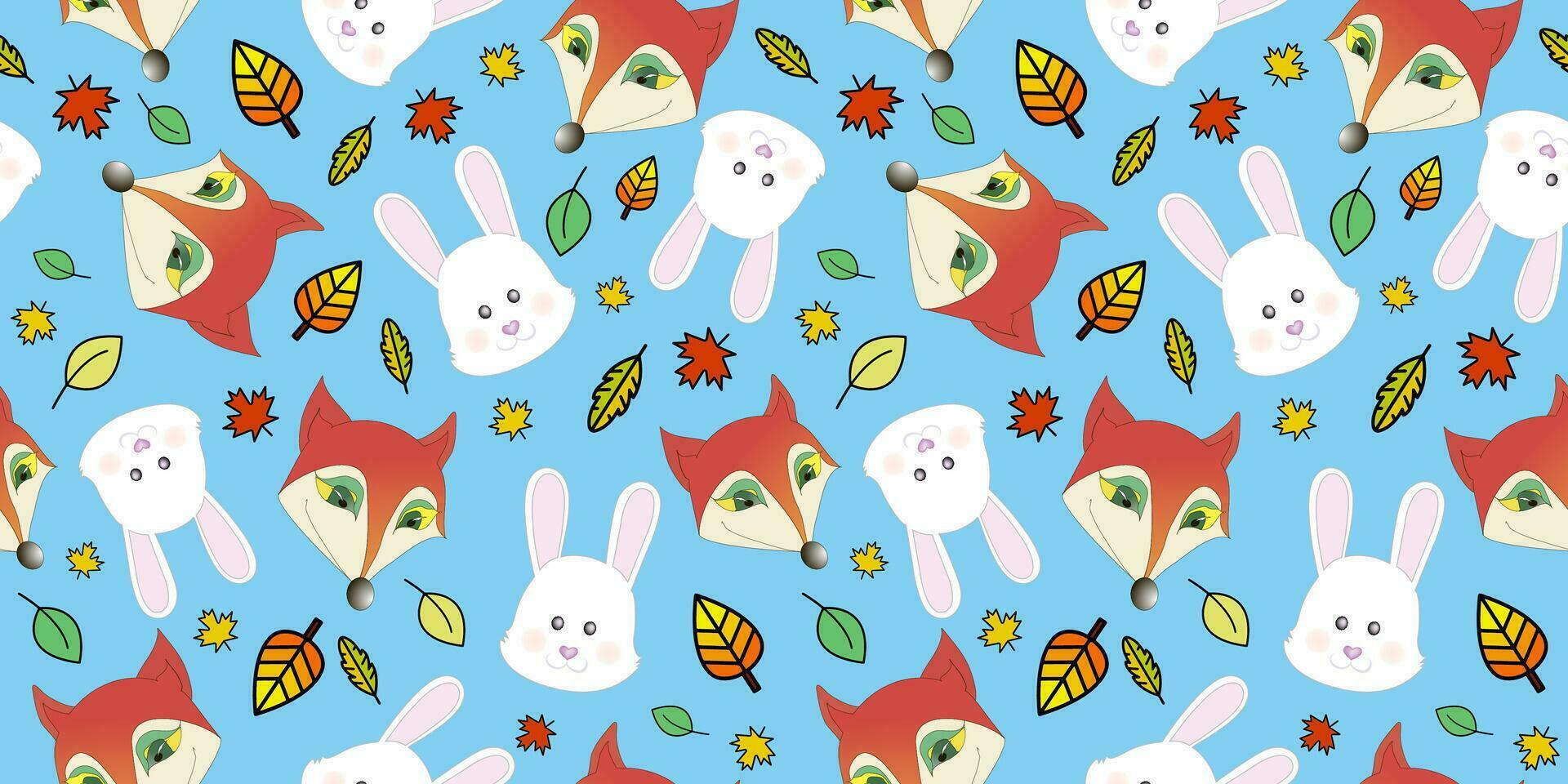 dibujos animados modelo con linda zorro y conejos, hada cola caracteres con que cae hojas. impresión diseño textil para niños moda. impresión para textil, envoltura, tarjeta postal. vector