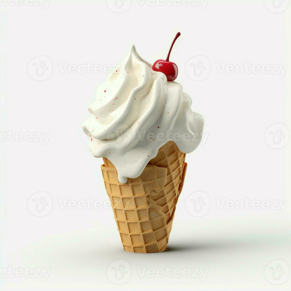 AI generated Ice cream on cone in white isolated background photo