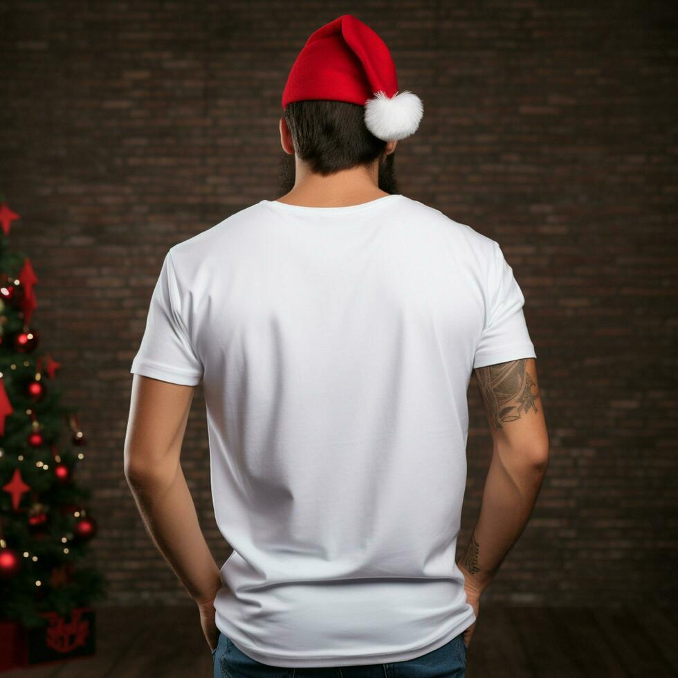 AI generated Man with santa hat wearing white oversize t - shirt photo