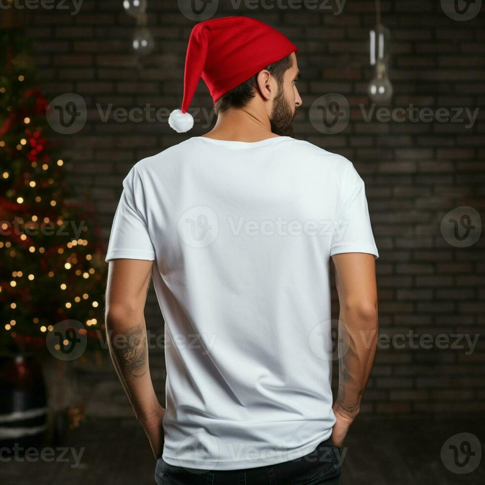 AI generated Man with santa hat wearing white oversize t - shirt photo