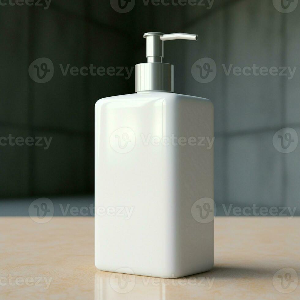 AI generated Soap bottle in blank white color, on the bath room photo