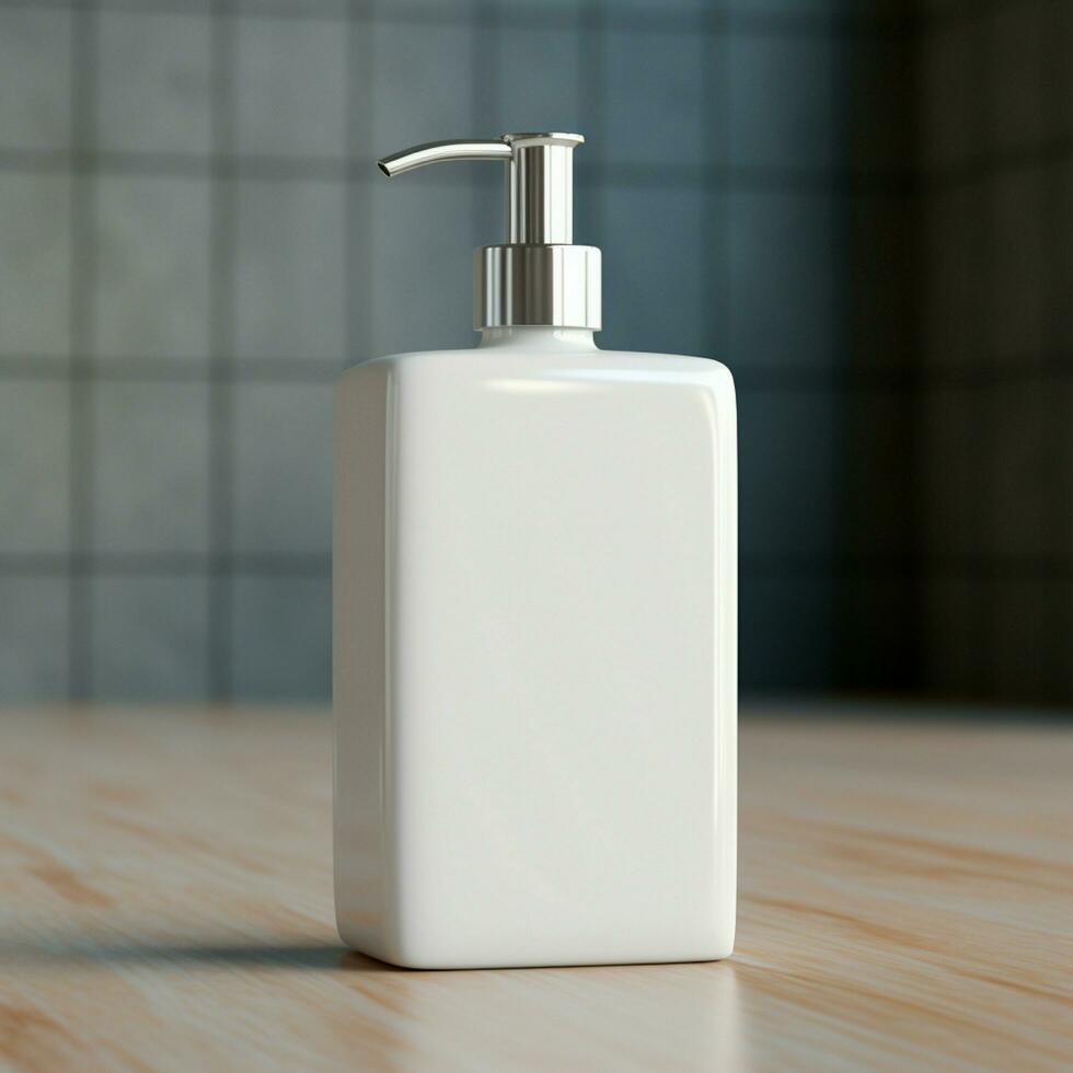 AI generated Soap bottle in blank white color, on the bath room photo