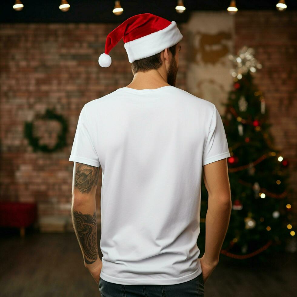 AI generated Man with santa hat wearing white oversize t - shirt photo