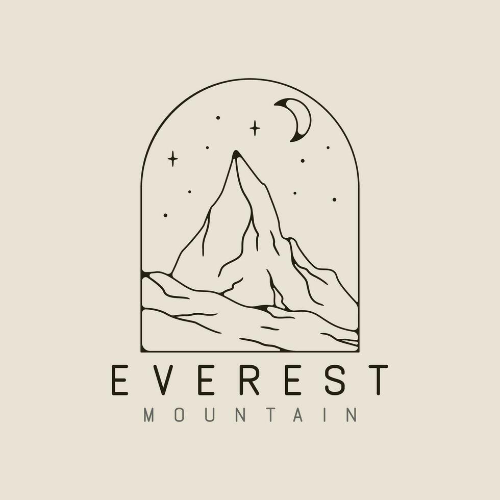 everest mountain line art logo design with star, moon minimalist style logo vector illustration design.