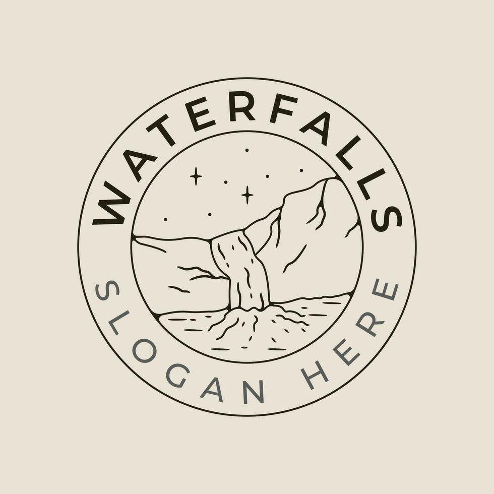 waterfalls national park line art logo vector with emblem illustration template design.