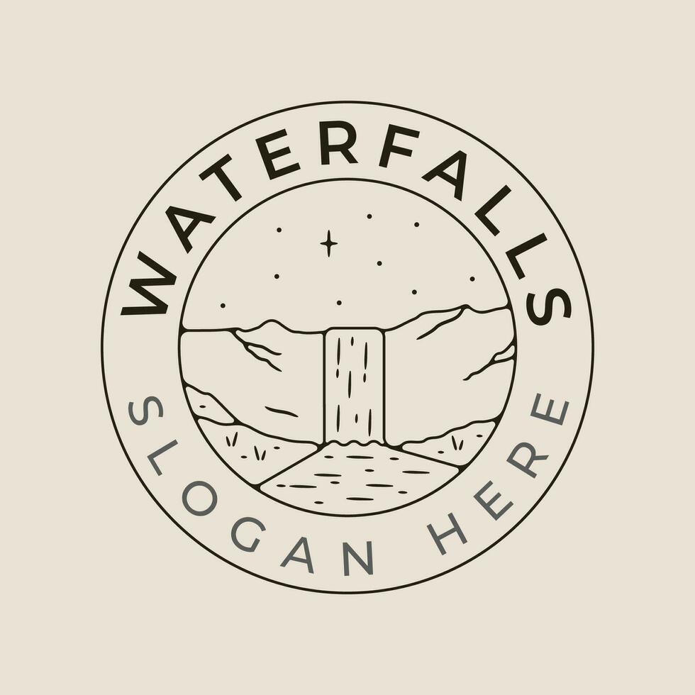 waterfalls national park line art logo vector with emblem illustration template design.