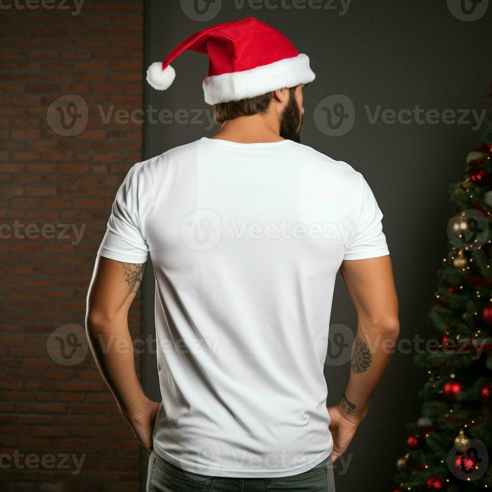 AI generated Man with santa hat wearing white oversize t - shirt photo