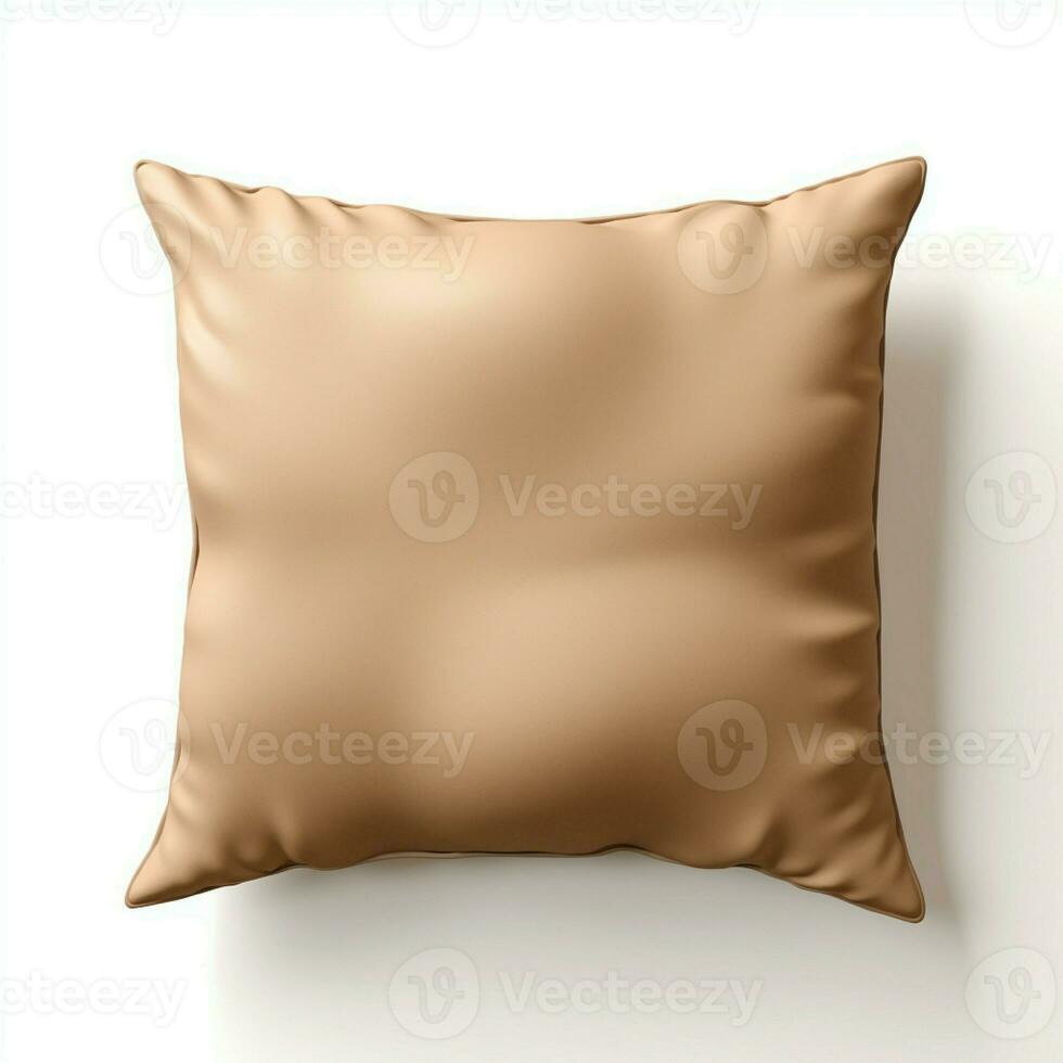 AI generated brown color of square pillow in white isolated background photo