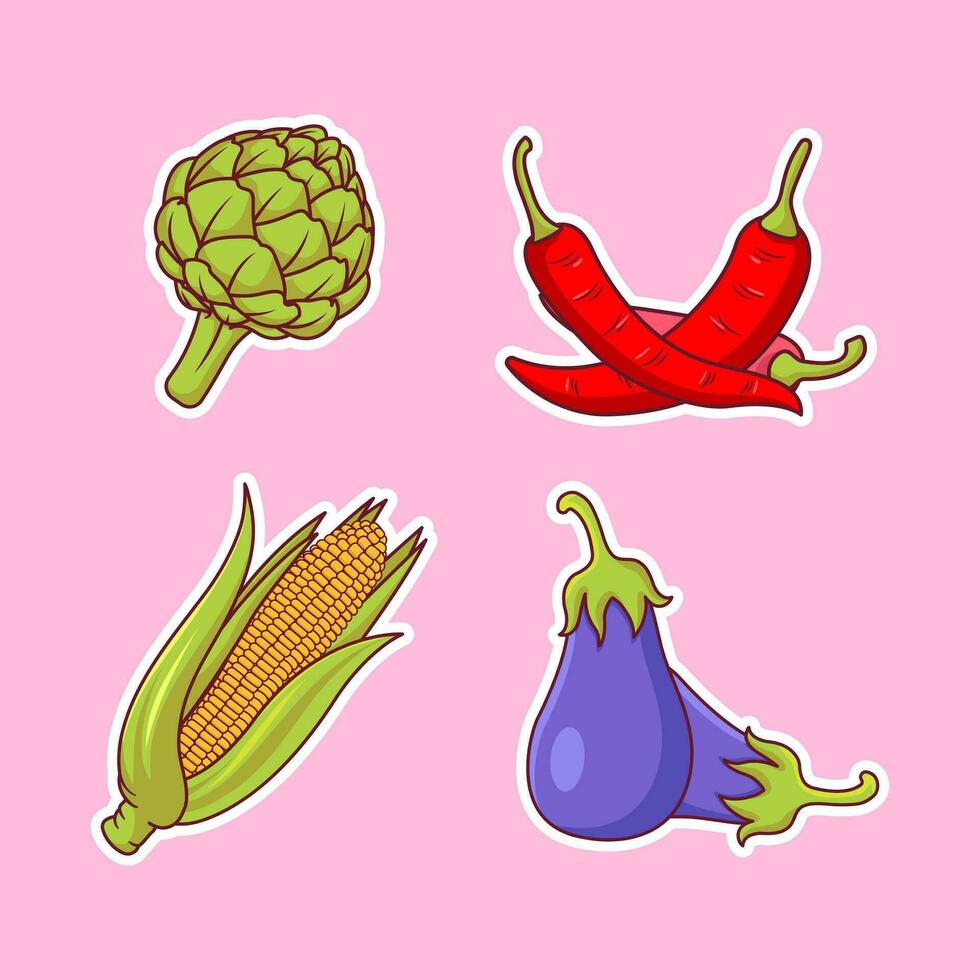 Vegetables sticker hand drawn coloring vector icon illustration. food nature icon concept isolated premium vector