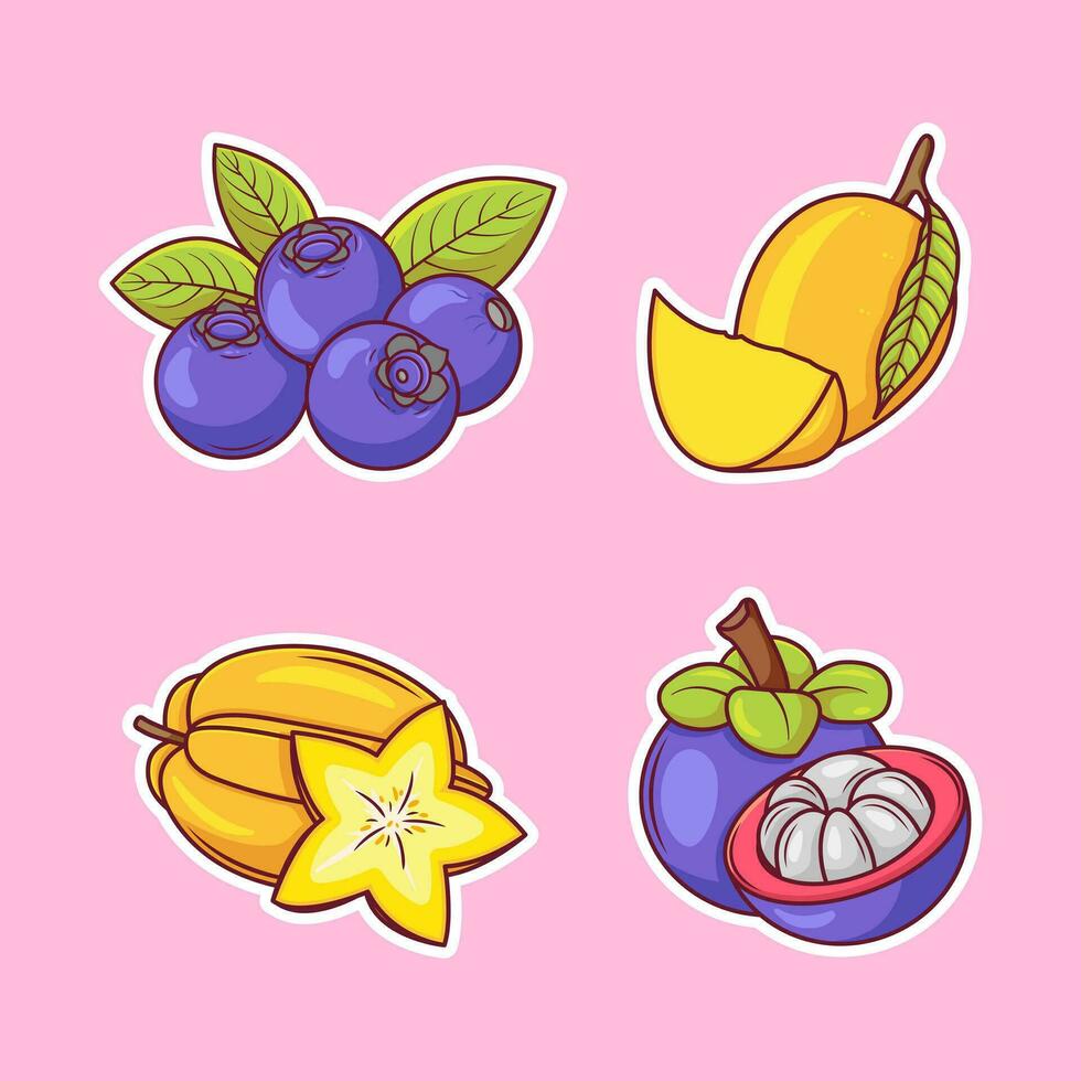 Fruits sticker hand drawn coloring vector icon illustration. food nature icon concept isolated premium vector