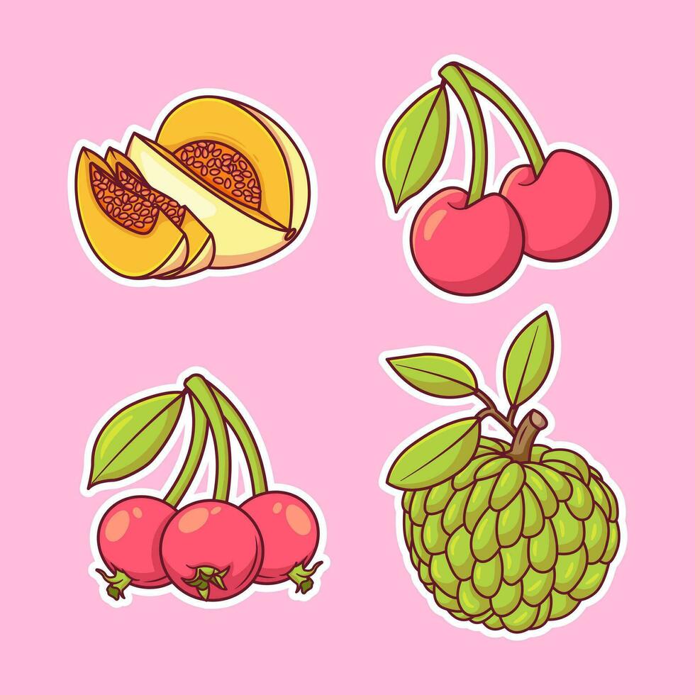 Fruits sticker hand drawn coloring vector icon illustration. food nature icon concept isolated premium vector
