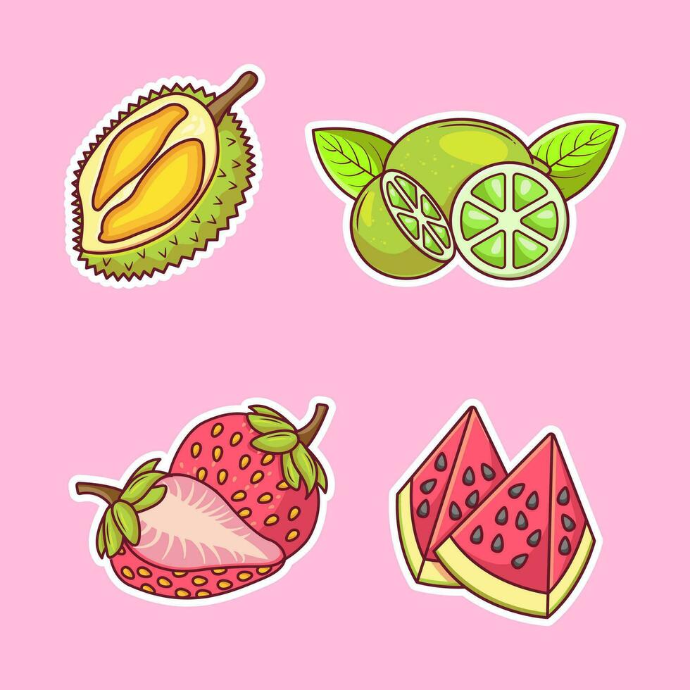 Fruits sticker hand drawn coloring vector icon illustration. food nature icon concept isolated premium vector