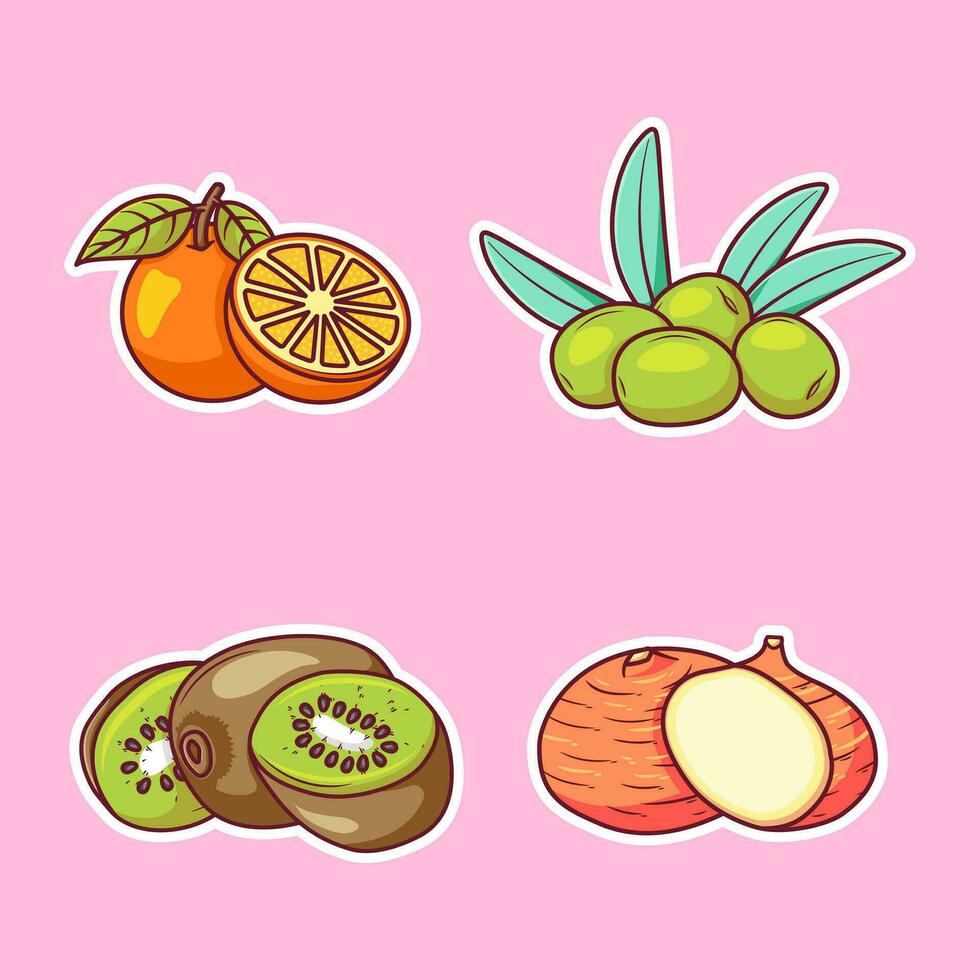 Fruits sticker hand drawn coloring vector icon illustration. food nature icon concept isolated premium vector