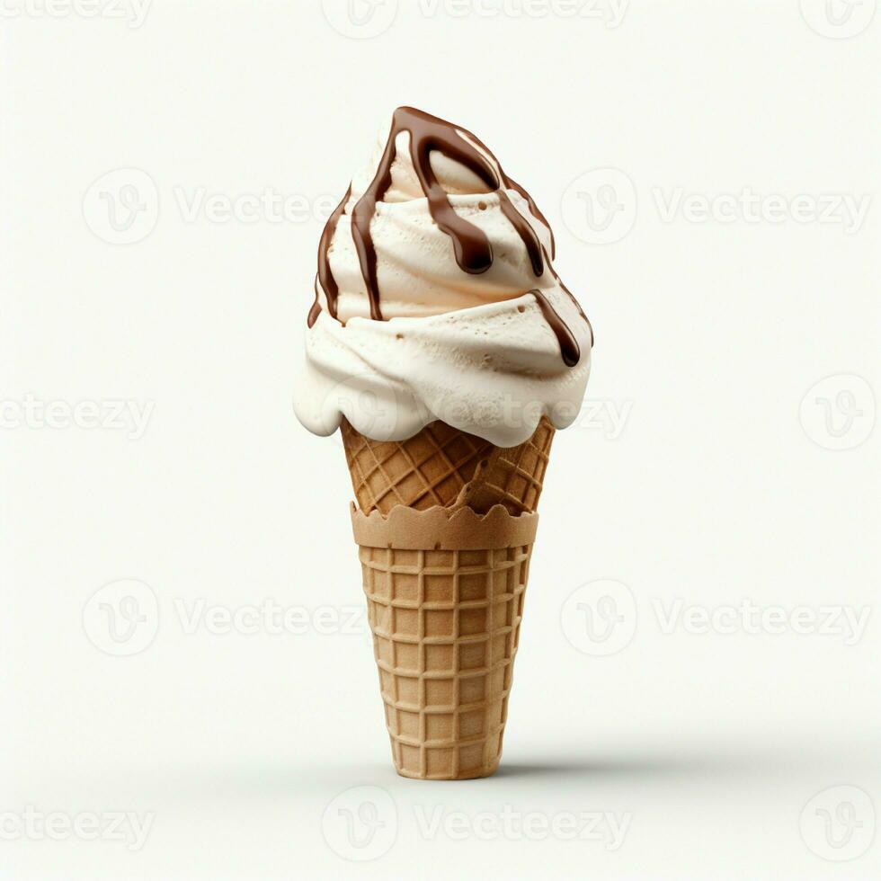 AI generated Ice cream on cone in white isolated background photo