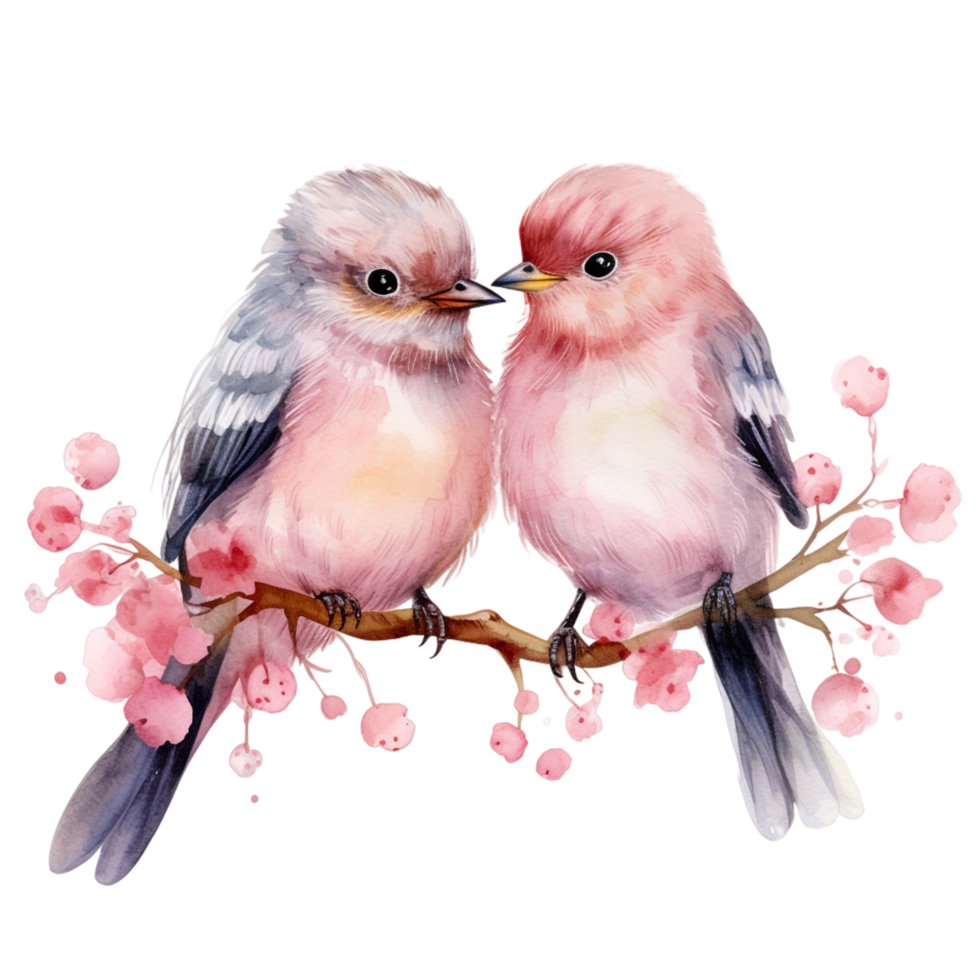 twee mooi vogelstand in liefde waterverf clip art voor valentijnsdag dag PNG ai generatief