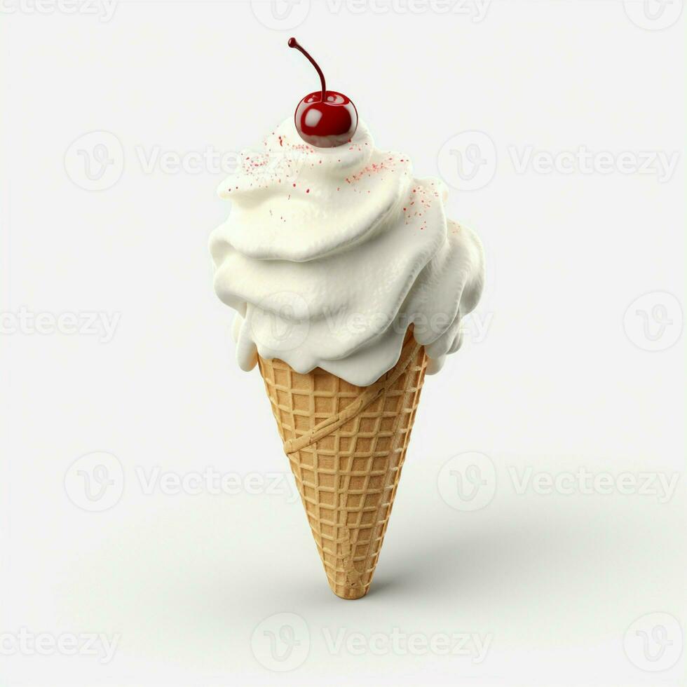 AI generated Ice cream on cone in white isolated background photo