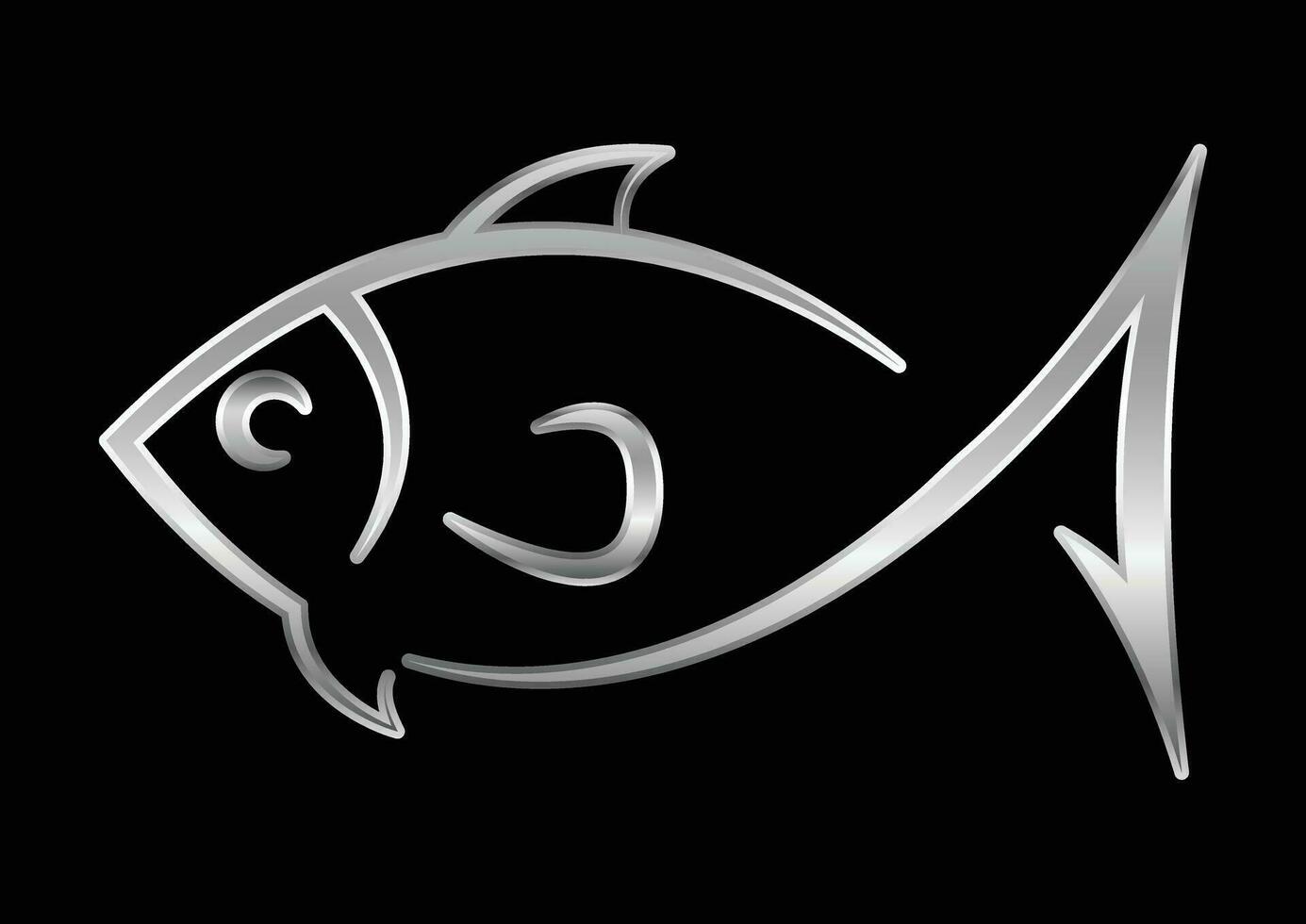 minimalista plata pescado vector Arte diseño aislado en negro antecedentes