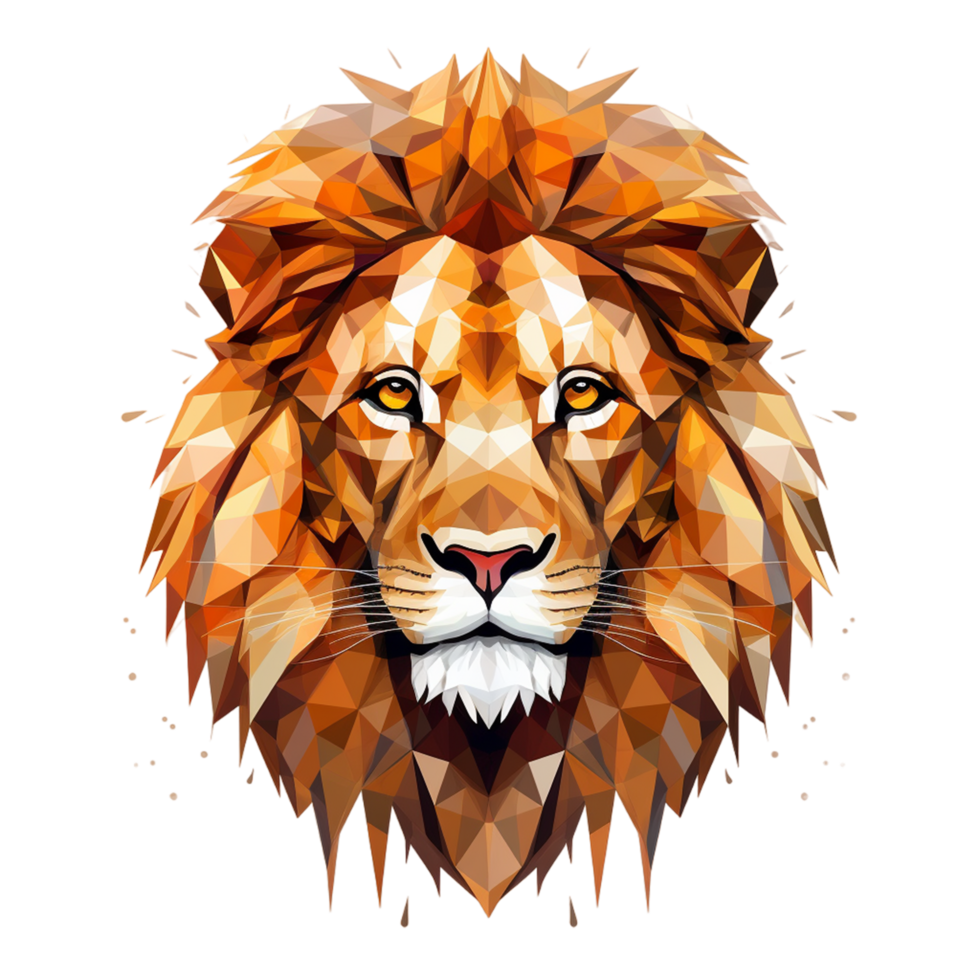 A lion's head is made up of triangles png ai generative