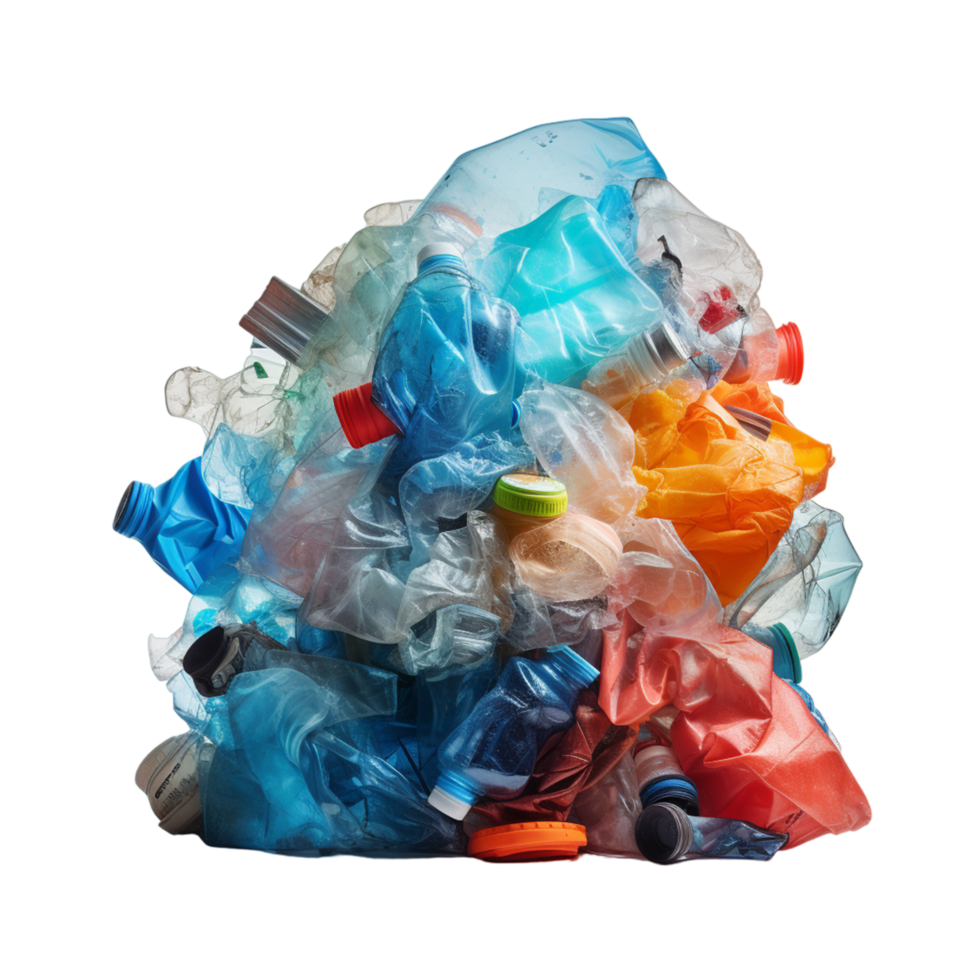 Plastic waste pile for recycling png ai generative