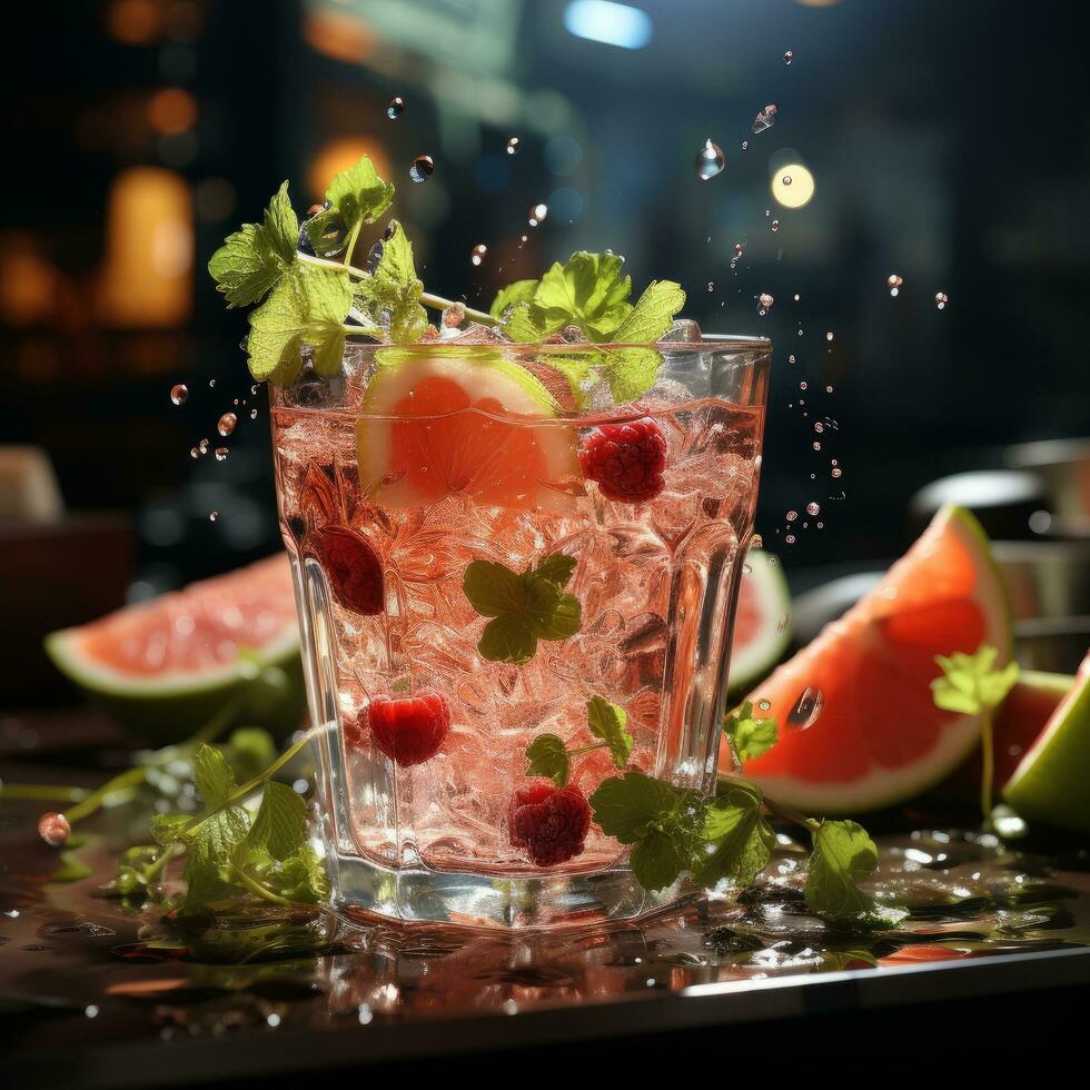 Cold water with lemon Generative AI photo
